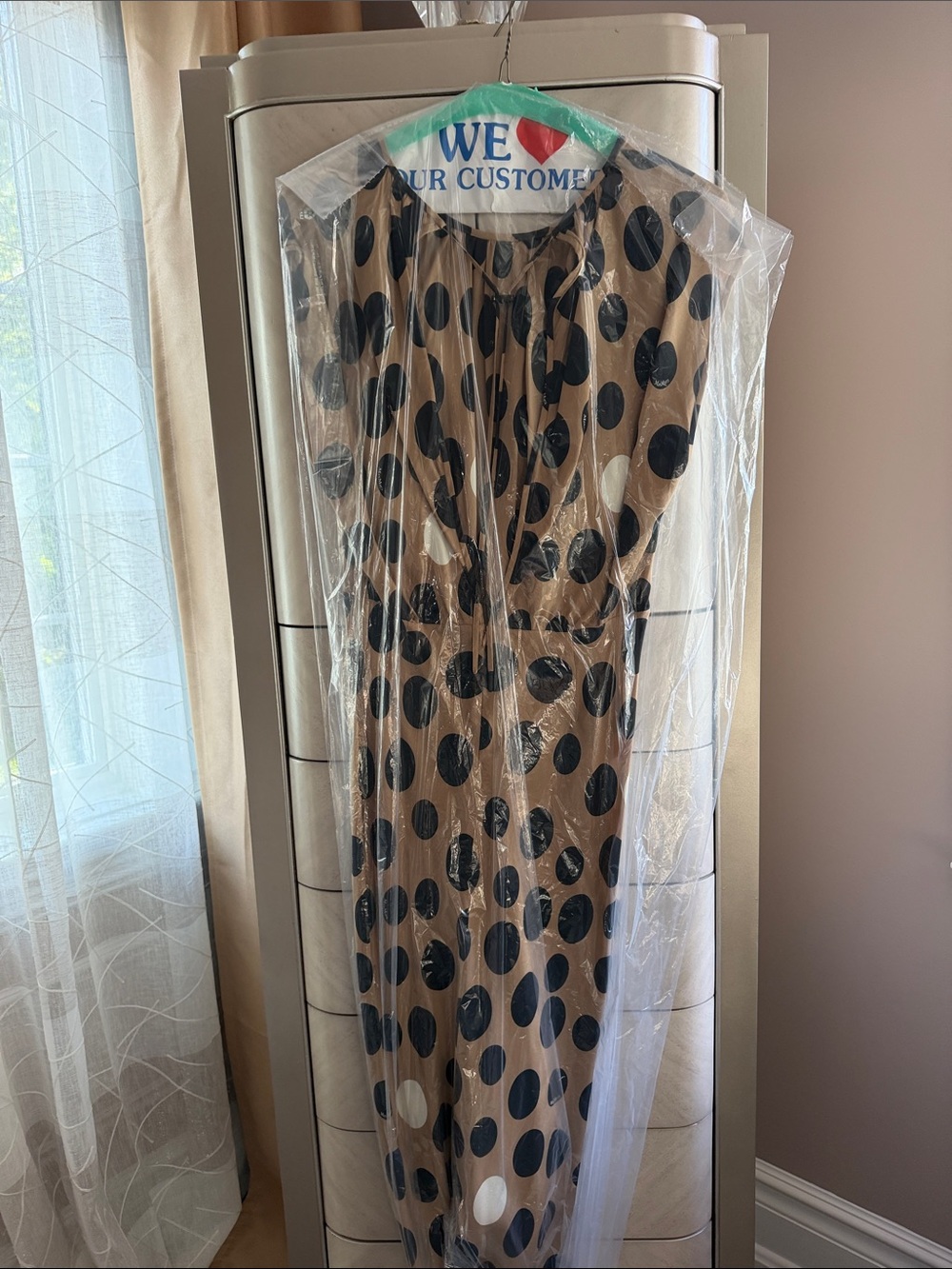 MaxMara Tan Maxi Dress with Black Polka Dots - Picture 7 of 7